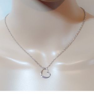 Silver Toned Open Heart Necklace on Chain with Lobster Clasp Closure 17”. New